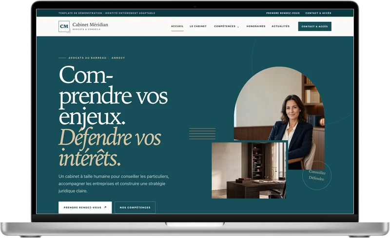 Démo Cabinet Méridian, Avocats, fiduciaires, conseil, sur MacBook