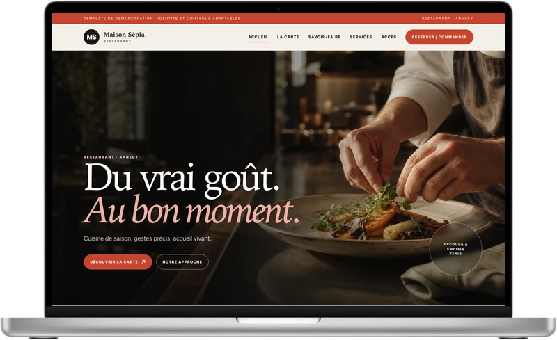 Démo Maison Sépia, Restaurant, café, traiteur, sur MacBook