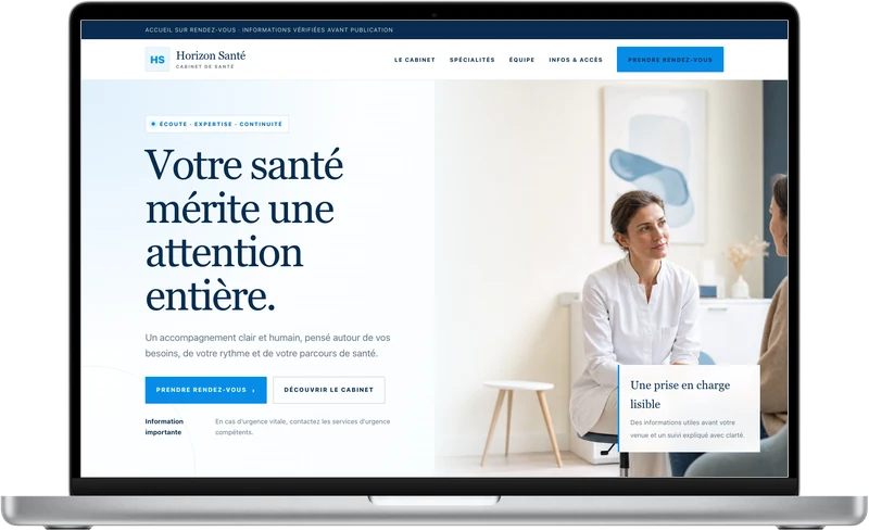 Démo Horizon Santé, Cabinet de santé, thérapeute, sur MacBook