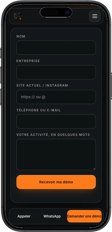 Le formulaire de demande de démo, sur iPhone